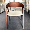 Modern Solid Wood Armrest European Design Durable Ergonomic Dining Chair Curved Back Walnut Finish Home Restaurant Hotel Use