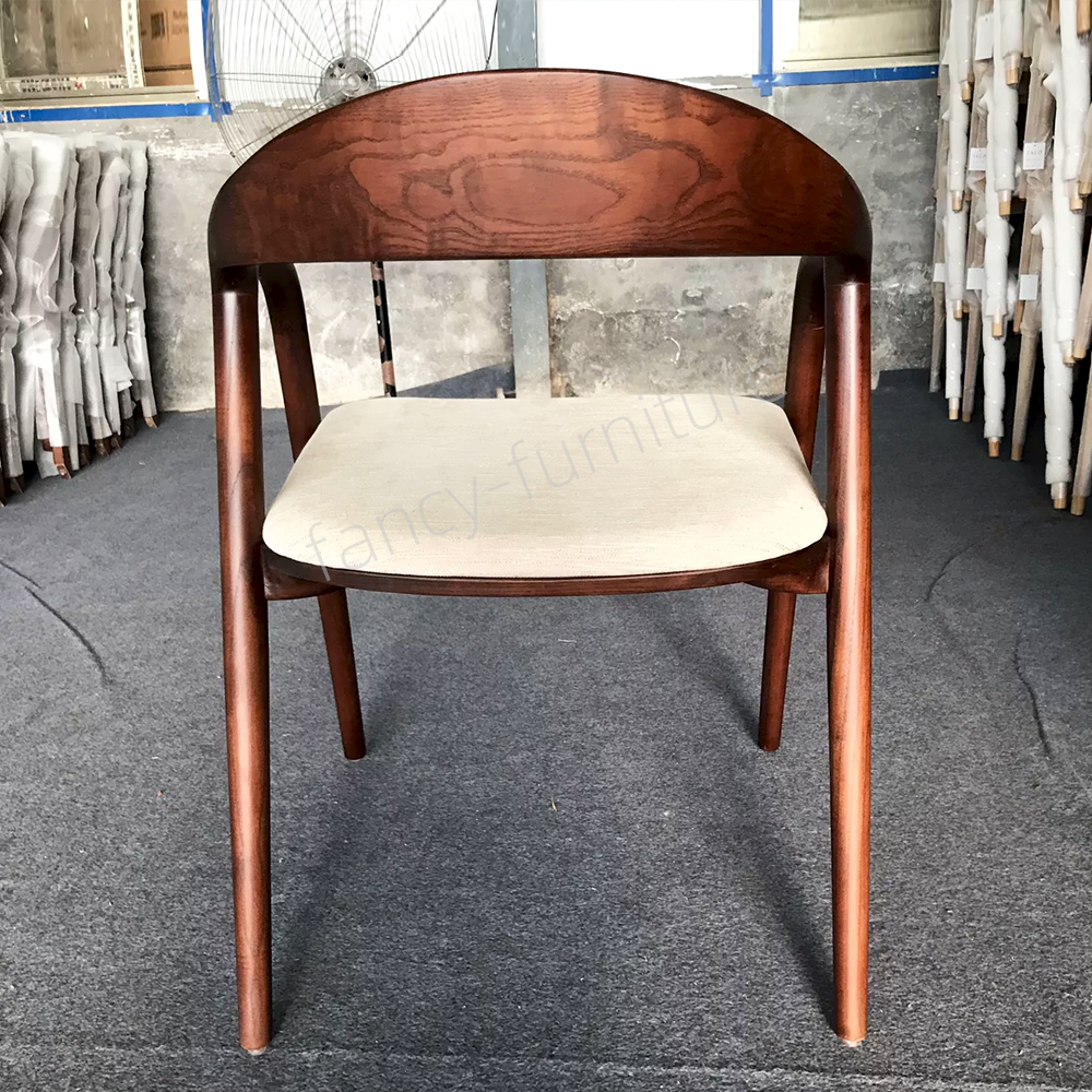 Modern Solid Wood Armrest European Design Durable Ergonomic Dining Chair Curved Back Walnut Finish Home Restaurant Hotel Use
