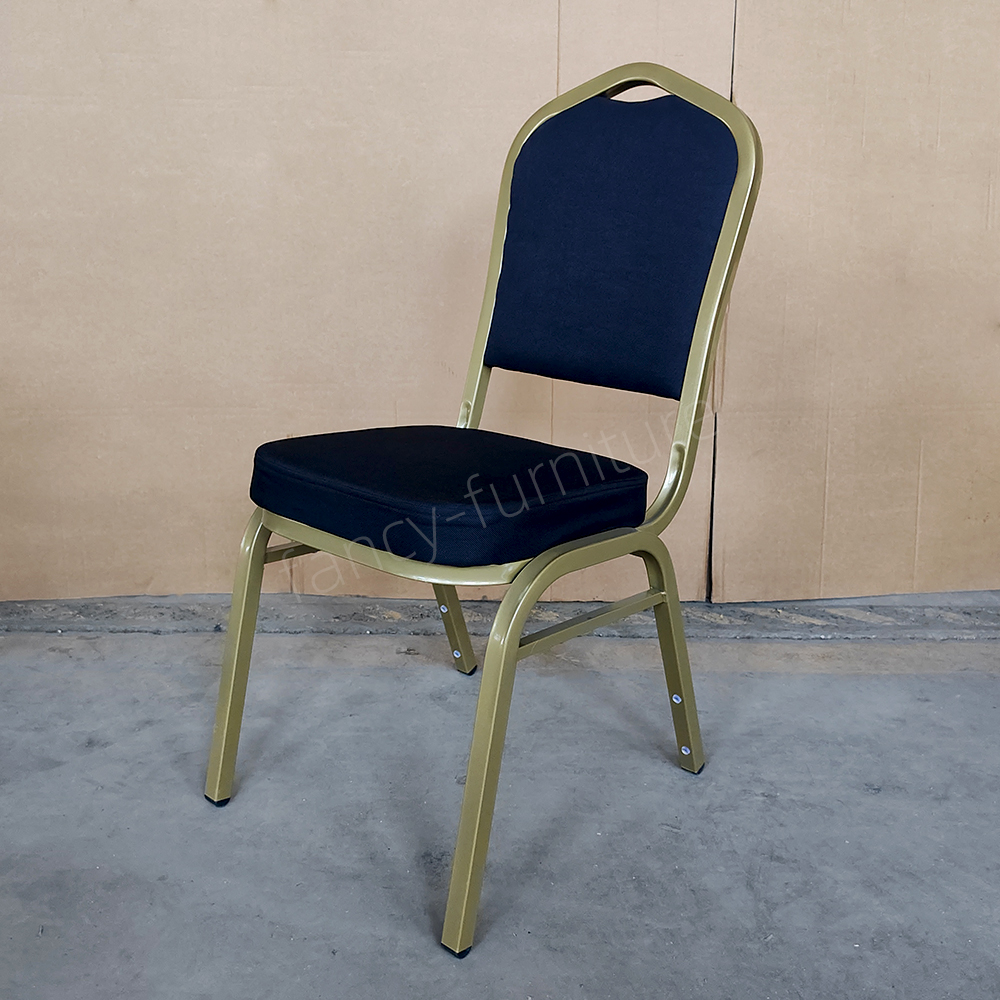 Wholesale Wedding Event Modern Stackable Metal Fabric Iron Legs Solid Back Commercial Foam Cushion Banquet Chair