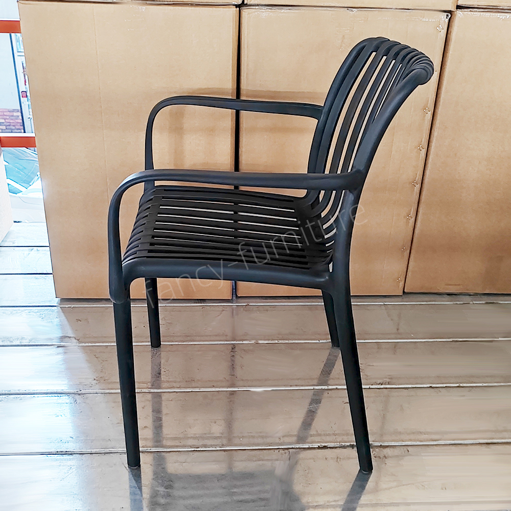 Heavy Duty Black Plastic Stackable Chair, All-Weather, Ventilated Slatted Design for Dining & Outdoor Events