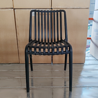 Black Modern Stackable Plastic Dining Chair, PP Material Slatted Backrest, Armless Optional, Outdoor/Indoor Use