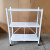3 Tier Foldable Metal Storage Shelf with Wheels, Collapsible Rolling Rack, Heavy Duty No Assembly Organizer for Kitchen Home