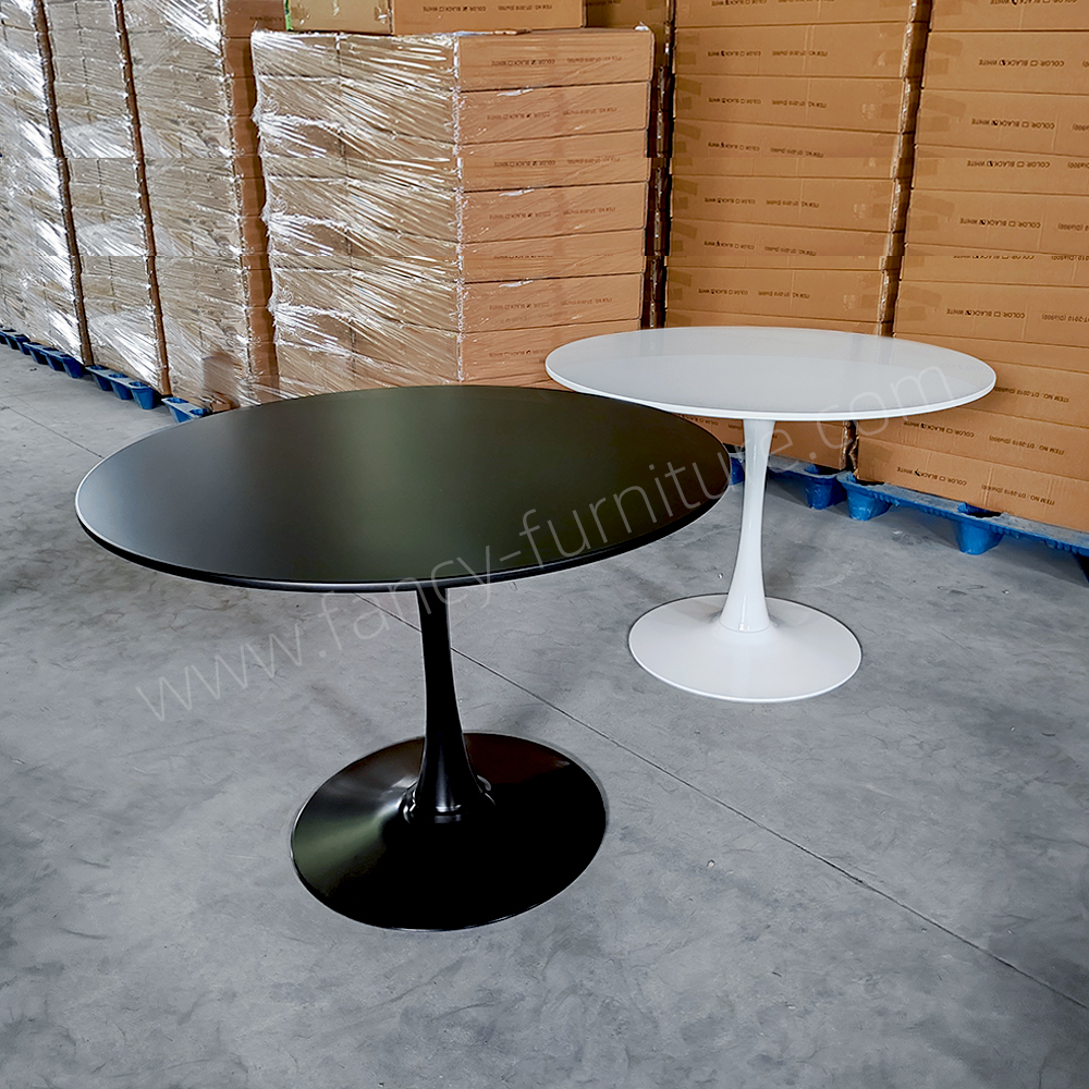Nordic Minimalist Tulip Dining Table Durable Eco-Friendly MDF Top Metal Base Black/White for Hotel Kitchen Cafe Living Room