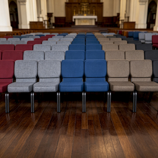 Church Chairs, Stackable, And Can Be Fitted with Bookshelves And Signs. Suitable for Churches And Other Religious Venues.