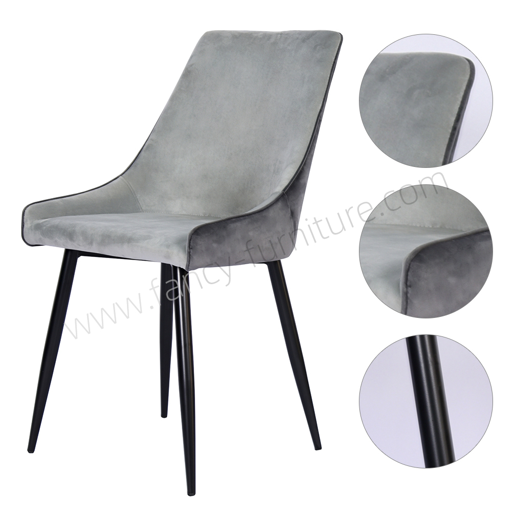 Elegant Velvet Dining Chair Contemporary Upholstered Chair with Black Powder Coated Metal Legs for Dining Room
