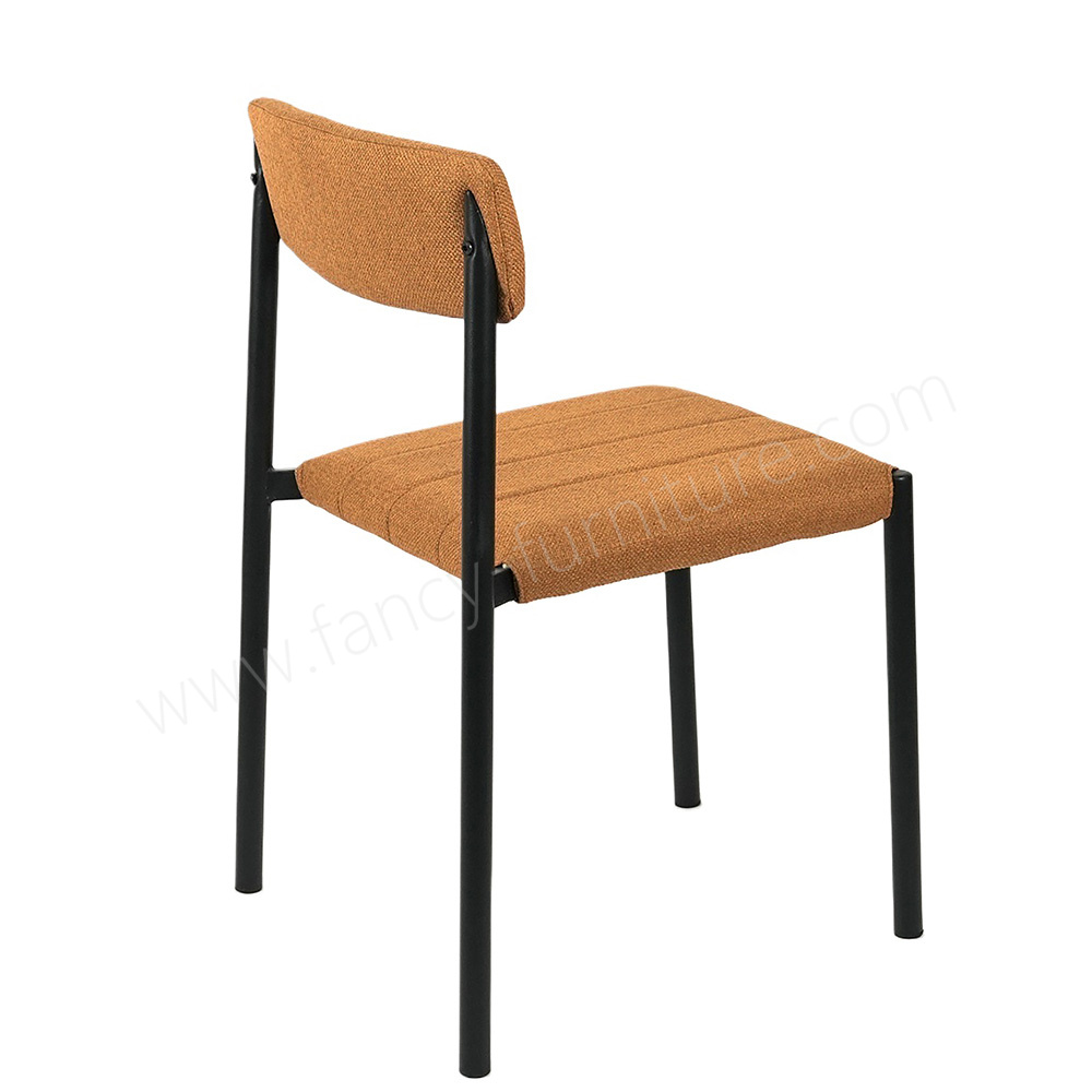 Nordic Style Linen Fabric Dining Chair, Curved Backrest Side Chair with Sturdy Metal Legs for Dining Room