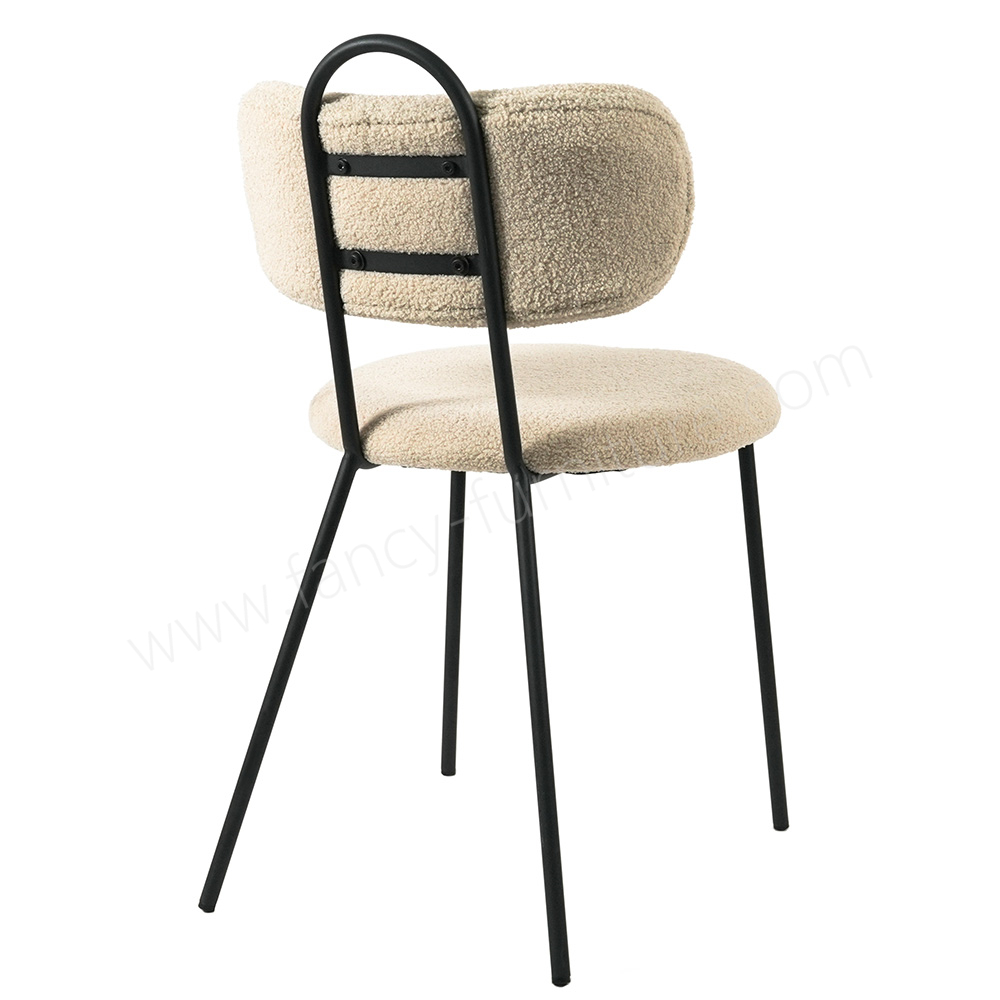 Soft Teddy Boucle Dining Chair, Comfortable Upholstered Kitchen Chair with Sturdy Black Legs