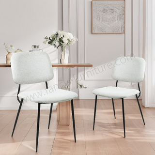 Linen Fabric Dining Chair with Black Metal Legs, Modern Upholstered Side Chair for Kitchen & Living Room