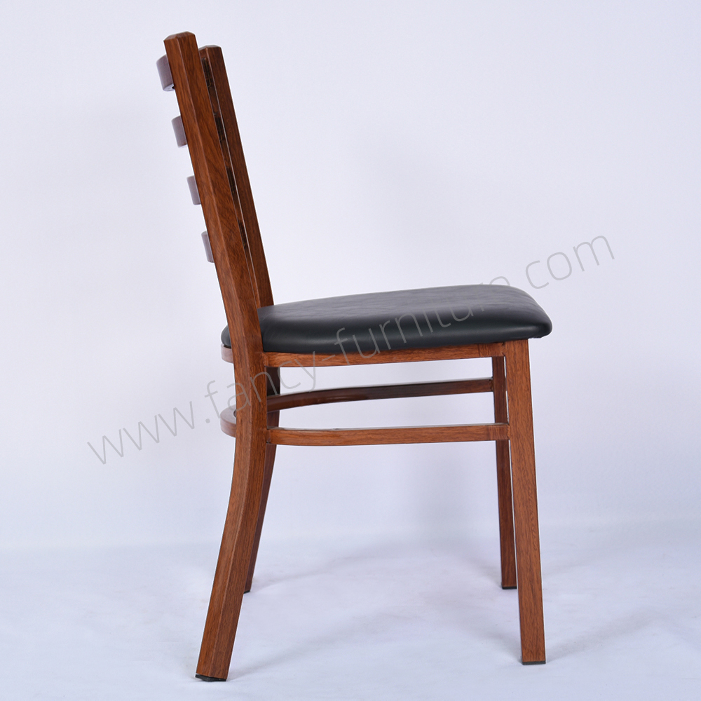 Wood Grain Metal Frame PU Leather Upholstered Dining Chair Non Foldable Durable Commercial Restaurant Side Chair For Hotel Cafe Banquet Home Dining Use