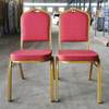 Cheap Wholesale Stacking Banquet Chair Blue Fabric Gold Metal Frame Stackable Hotel Party Event Restaurant Dining Chair