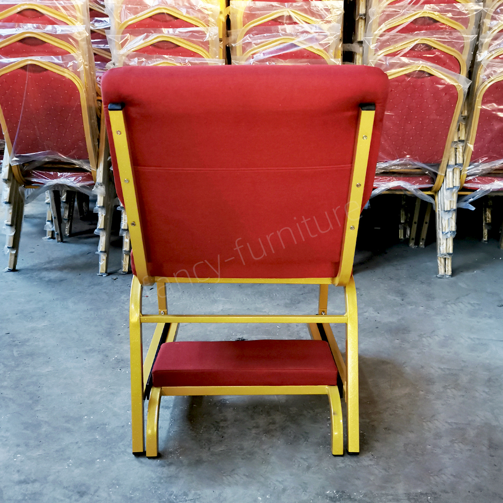 Metal Frame Stackable Church Prayer Chair with Kneeler, Red Fabric Upholstered Worship Chair for Church