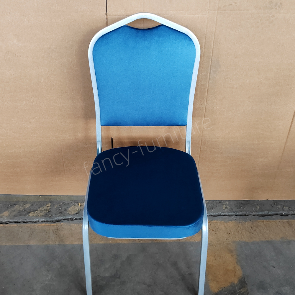 Fancy Banquet Chair Modern Metal Fabric Stackable Stable Commercial Hotel Dining Chair Solid Back Foam Cushion Iron Legs Intdoor