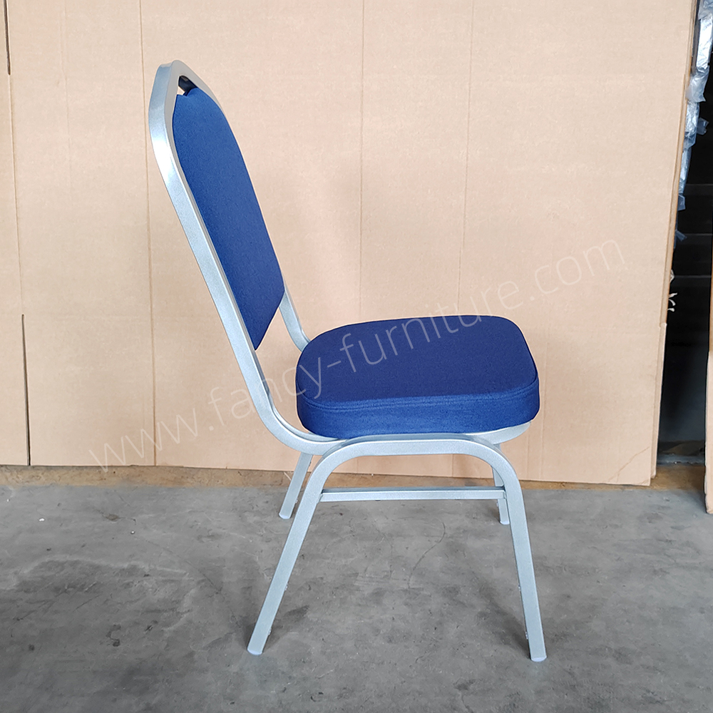 Hotel Chairs Banquet Fancy Modern Metal Fabric Stackable Stable Commercial Dining Chair Solid Back Foam Cushion Iron Legs