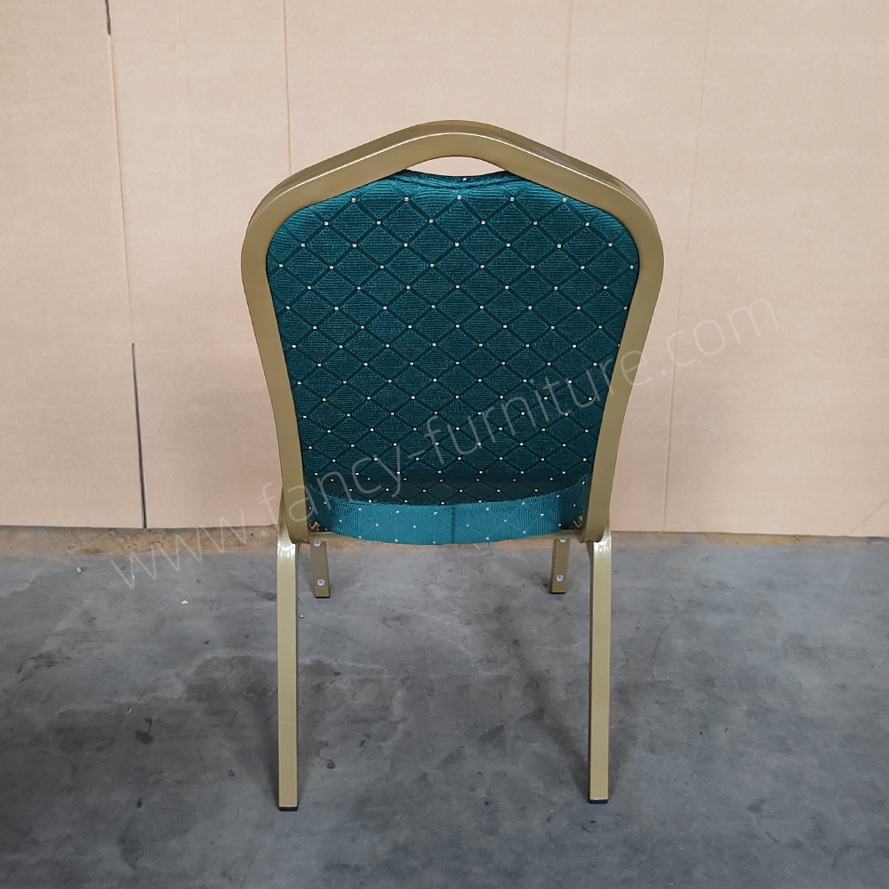 Used Hotel Banquet Chairs Cheap Stackable Stable Modern Metal Fabric Solid Back Foam Cushion Iron Legs Smile Banquet Chair
