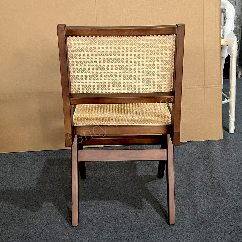 Rubber Wood Frame Rattan Dining Chair, Nordic Style Armless Woven Chair with Natural Finish for Home, Restaurant & Banquet