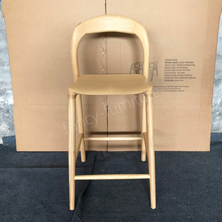 Modern Solid Wood Bar Stool, Curved Backrest Counter Height Chair, Natural Ash Wood Finish for Kitchen & Bar
