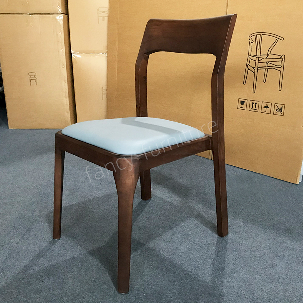 Modern Walnut Finish Solid Ash Wood Dining Chair with Soft Upholstered Seat, Armless Ergonomic Backrest, Mid-Century Chair