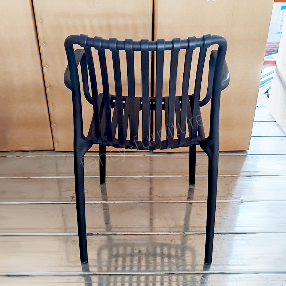 Heavy Duty Black Plastic Stackable Chair, All-Weather, Ventilated Slatted Design for Dining & Outdoor Events