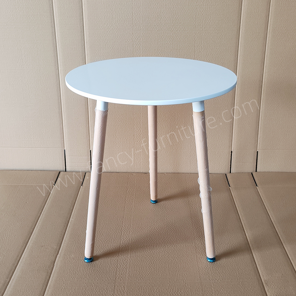 Round Side Table with Smooth White MDF Top And Sturdy Beech Wood Legs, Minimalist Accent End Table for Living Room