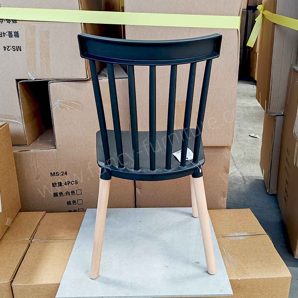 Modern Windsor Dining Chair, Plastic Seat & Backrest with Beech Wood Legs, Ideal for Kitchen, Living Room, Stackable Design