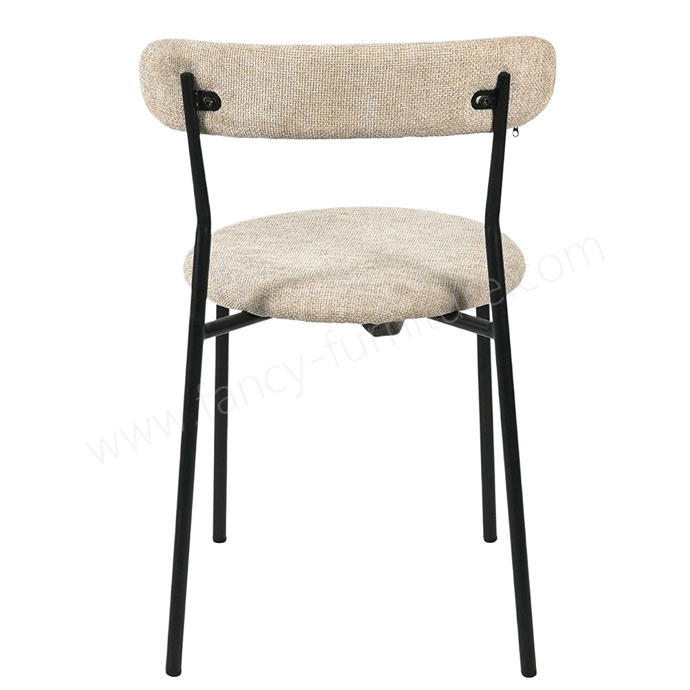 Breathable Linen Curved Back Dining Chair, Soft Fabric Kitchen Chair with Sturdy Black Metal Frame