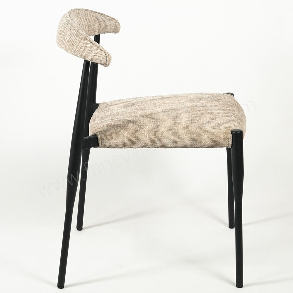 Durable Black Leg Linen Dining Chair, Curved Backrest Fabric Chair for Commercial & Home Use
