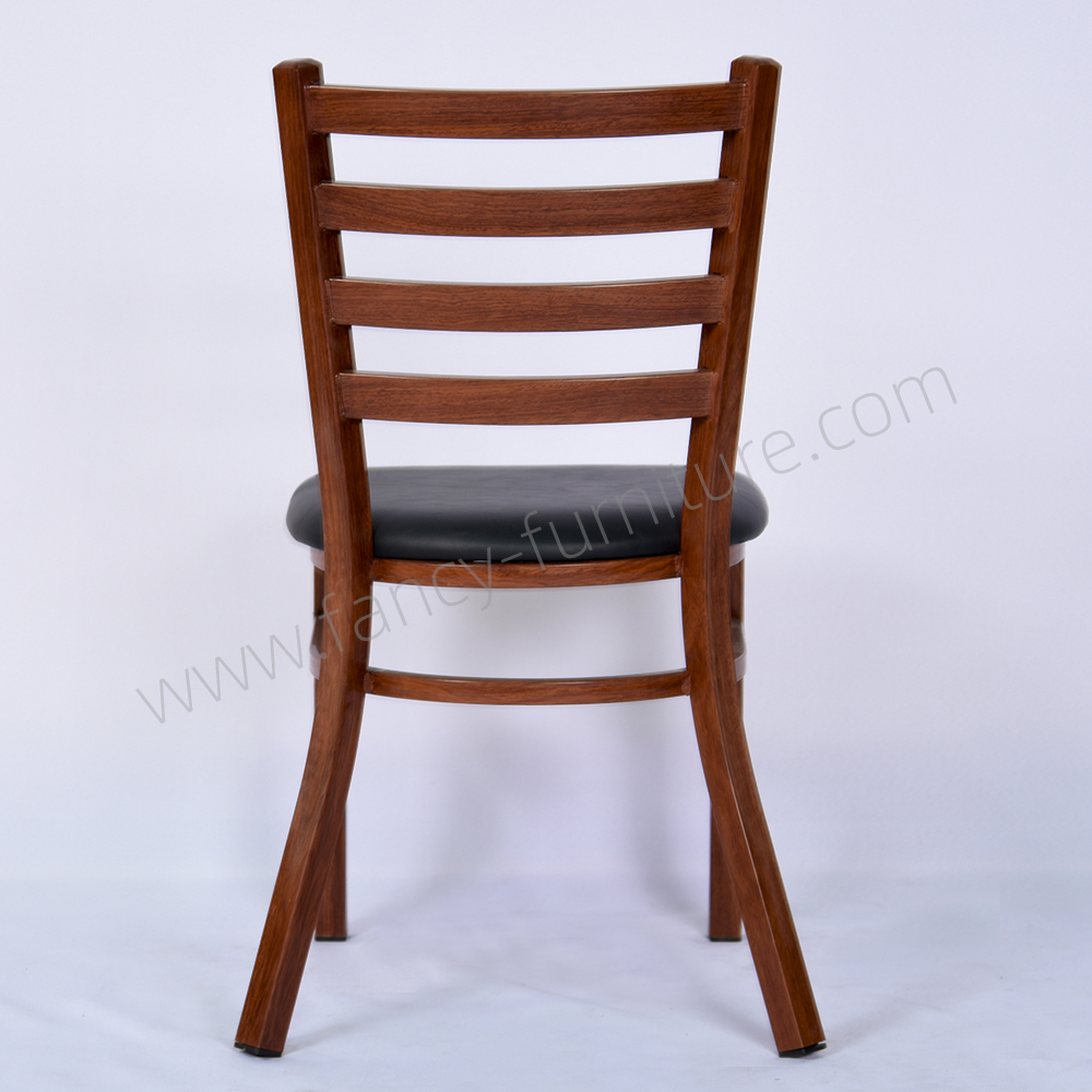 Wood Grain Metal Frame PU Leather Upholstered Dining Chair Non Foldable Durable Commercial Restaurant Side Chair For Hotel Cafe Banquet Home Dining Use