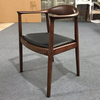 Wholesale Modern Nordic Presidential Style Ash Wood Dining Chair, Integrated Curved Armrest Chair with Black Leather Cushion, Commercial Grade Ergonomic Solid Wood Chair for Home, Hotel, Cafe 